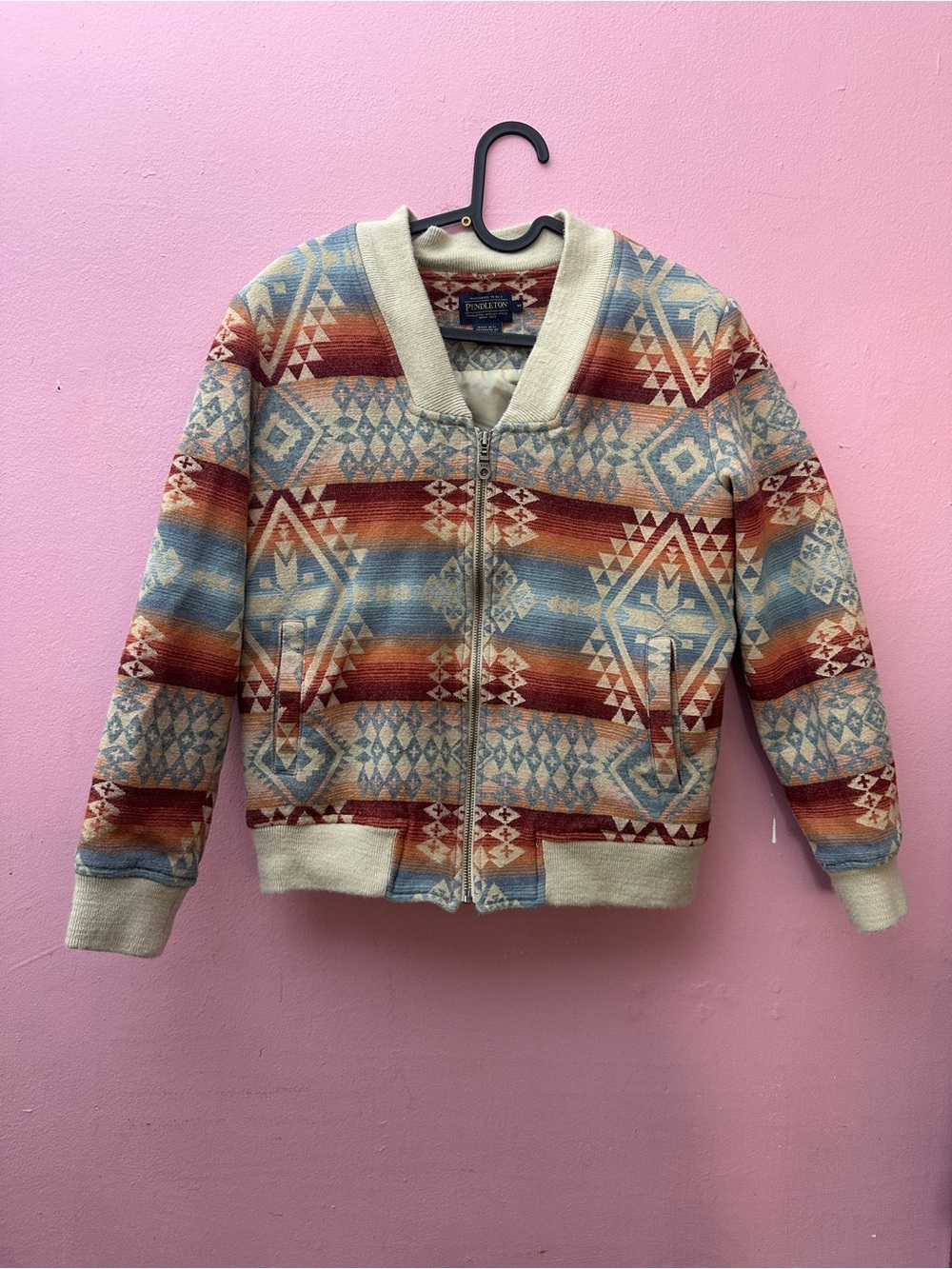 Pendleton Aztec-Pattern Bomber Jacket - Cream, Blue & Rust
